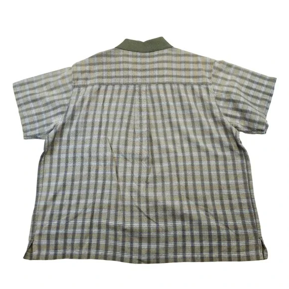 Himalaya Outfitters Plaid Green Beige Button Shirt 2XL Short Sleeve USA Cotton - Picture 5 of 8